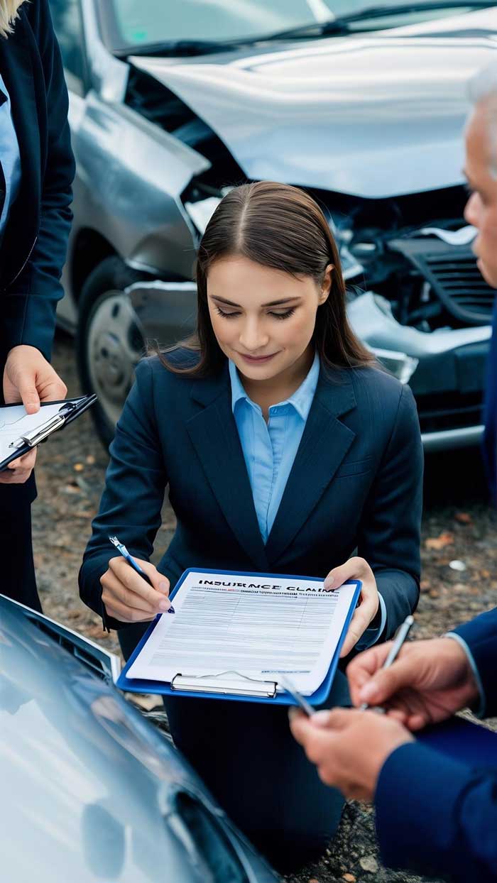 Appraisal Clause Auto Insurance claim inspection showing an insurance adjuster documenting vehicle damage after a car accident, representing the appraisal process used to evaluate auto insurance claims.